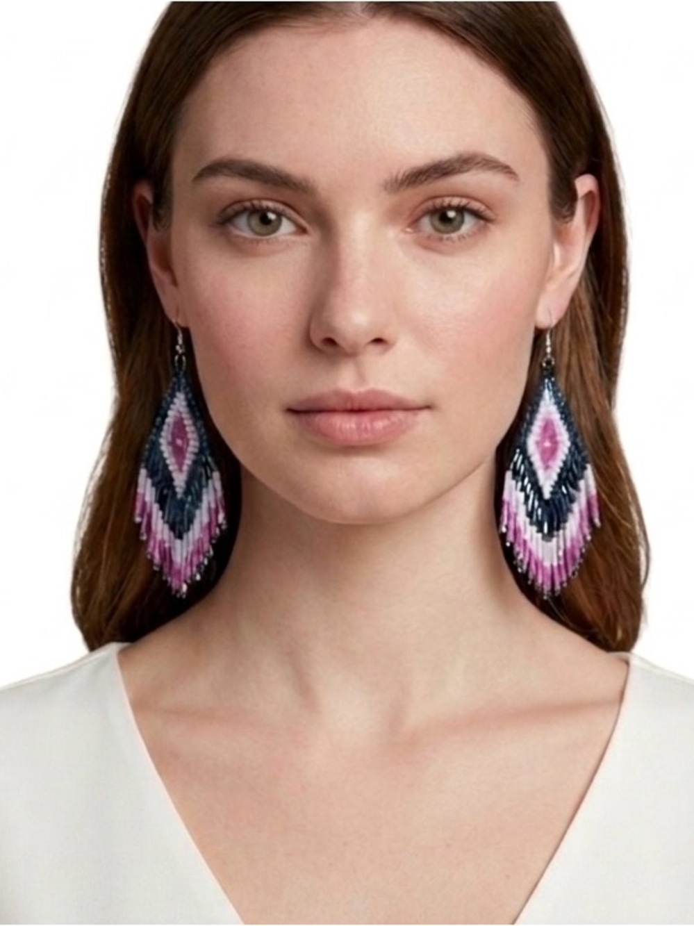 NWT Beaded Pink and Black Dangle Earrings